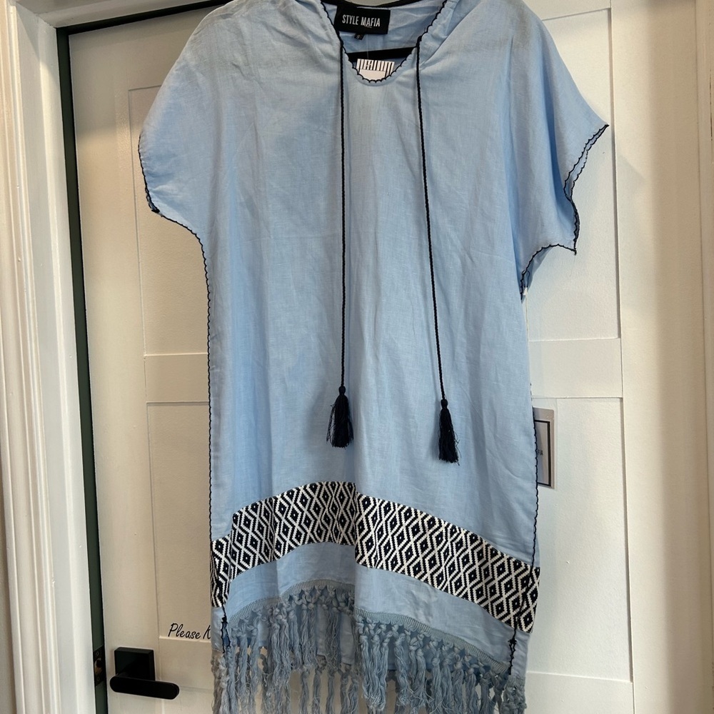 Style Mafia Blue Hooded linen Dress size S NWT